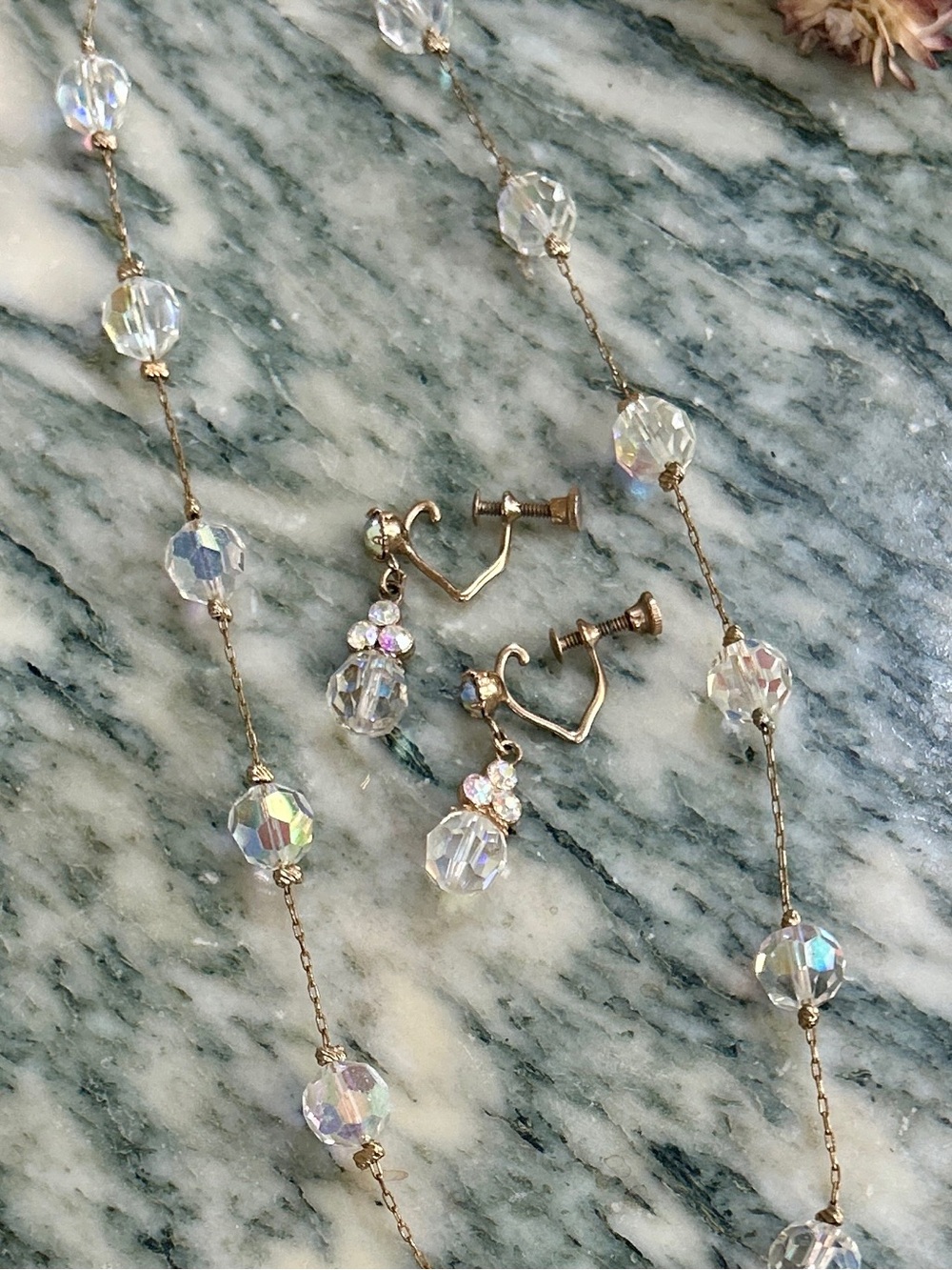 Vintage Crystal Earrings and Necklace Set